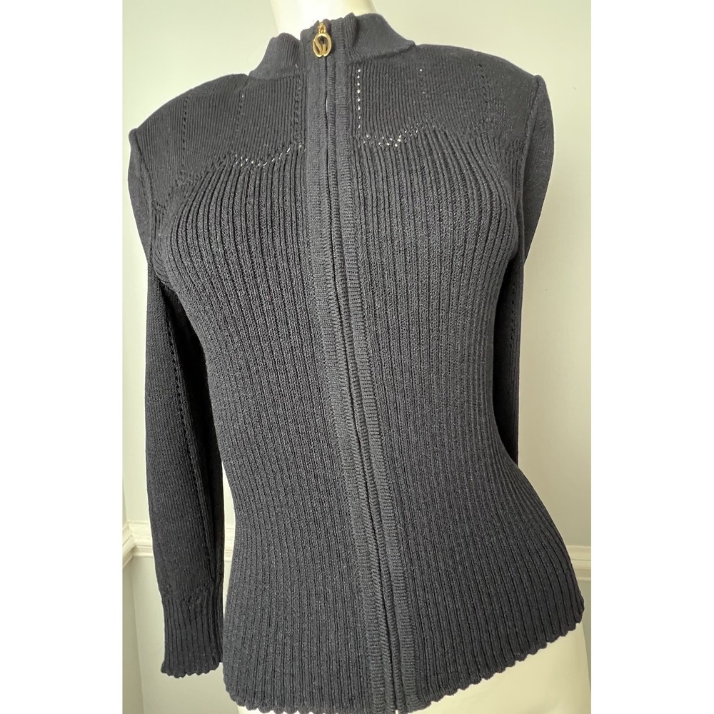 St John Sport By Marie Gray Black Sweater Zipper Jacket EUC Wool Blend MED